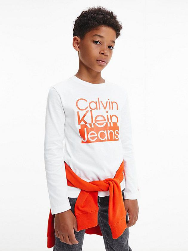 Calvin Klein USA Long Sleeve Logo Boys T-Shirt White 5103479-TL